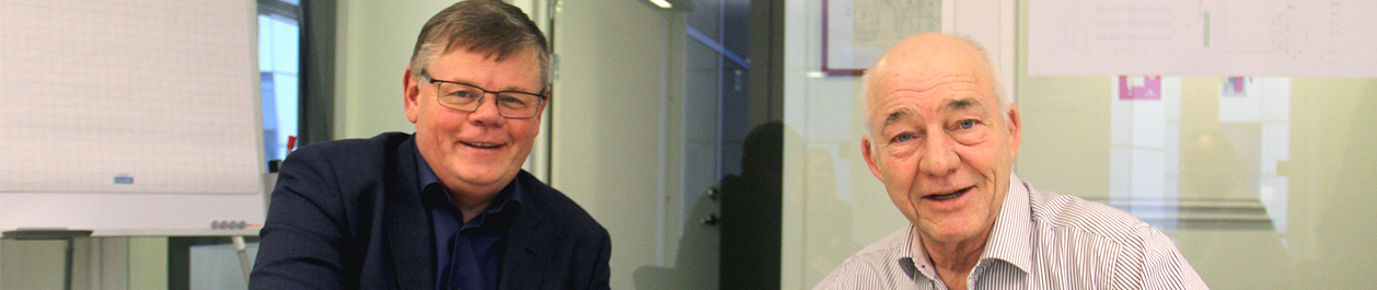 Knut fra OneMed og Hartmut fra LIS. OneMed Services gjør seg klare til å drifte Helse Sør-Øst sitt nye forsyningssenter